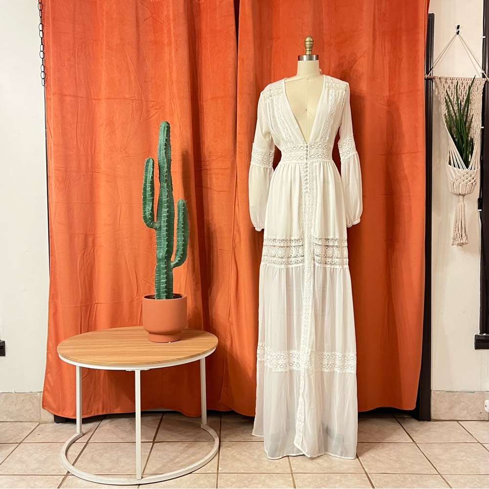 White Boho Lace Maxi Dress size 8